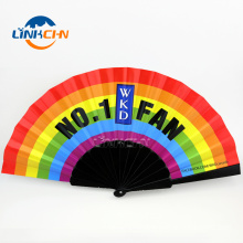 rainbow folding fabric plastic hand fan with your design